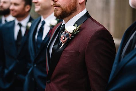 navy and burgundy wedding suit.